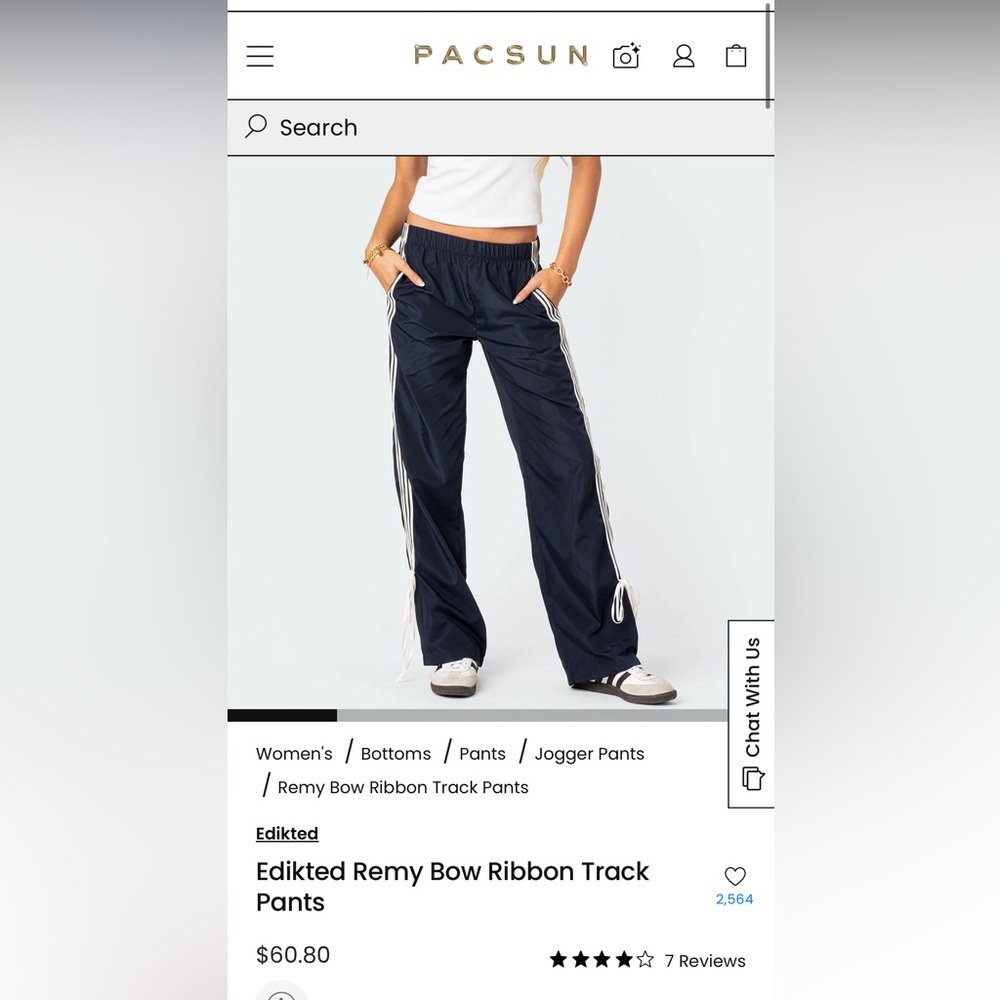 Edikted Navy Track Pants with White Stripes